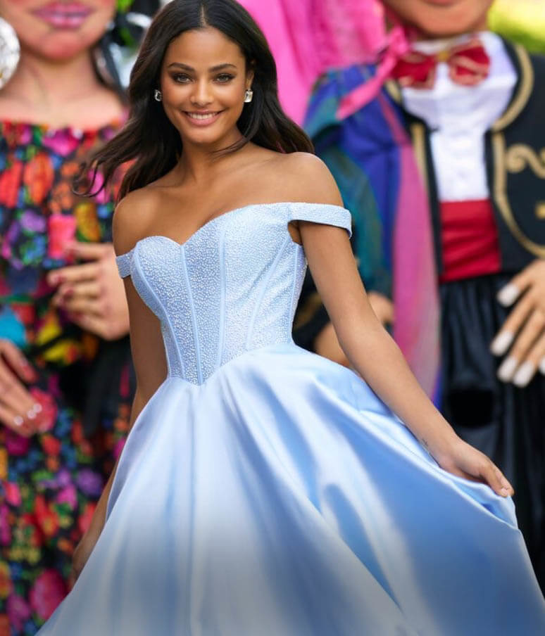 Model wearing a gown by Sherri Hill